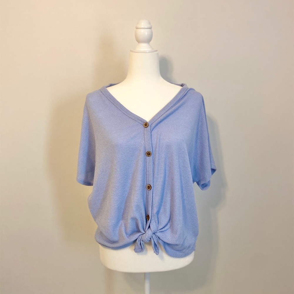 SOLD Button Up Waffle Knit Tie Top